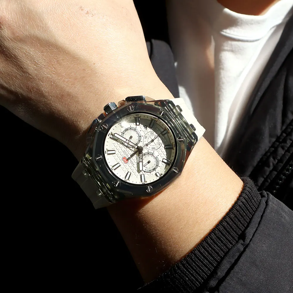 MINI FOCUS Men's Sports Quartz Watches with Orange Silicone Strap Chronograph Fashion Waterproof Luminous Wristwatch with Calend - view 5