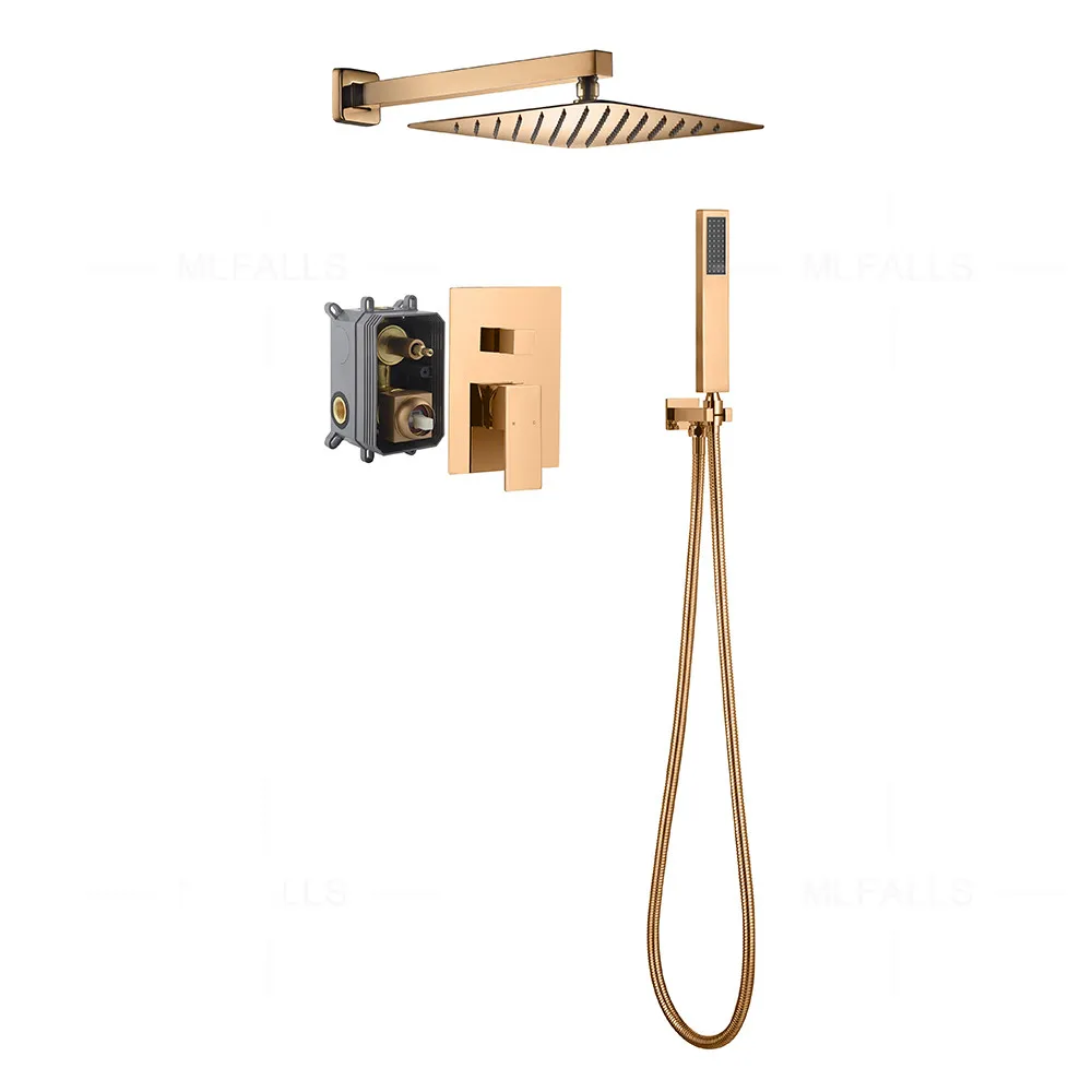 Système de douche avec robinet de douche en or rose, vanne d'équilibrage à 2 fonctions