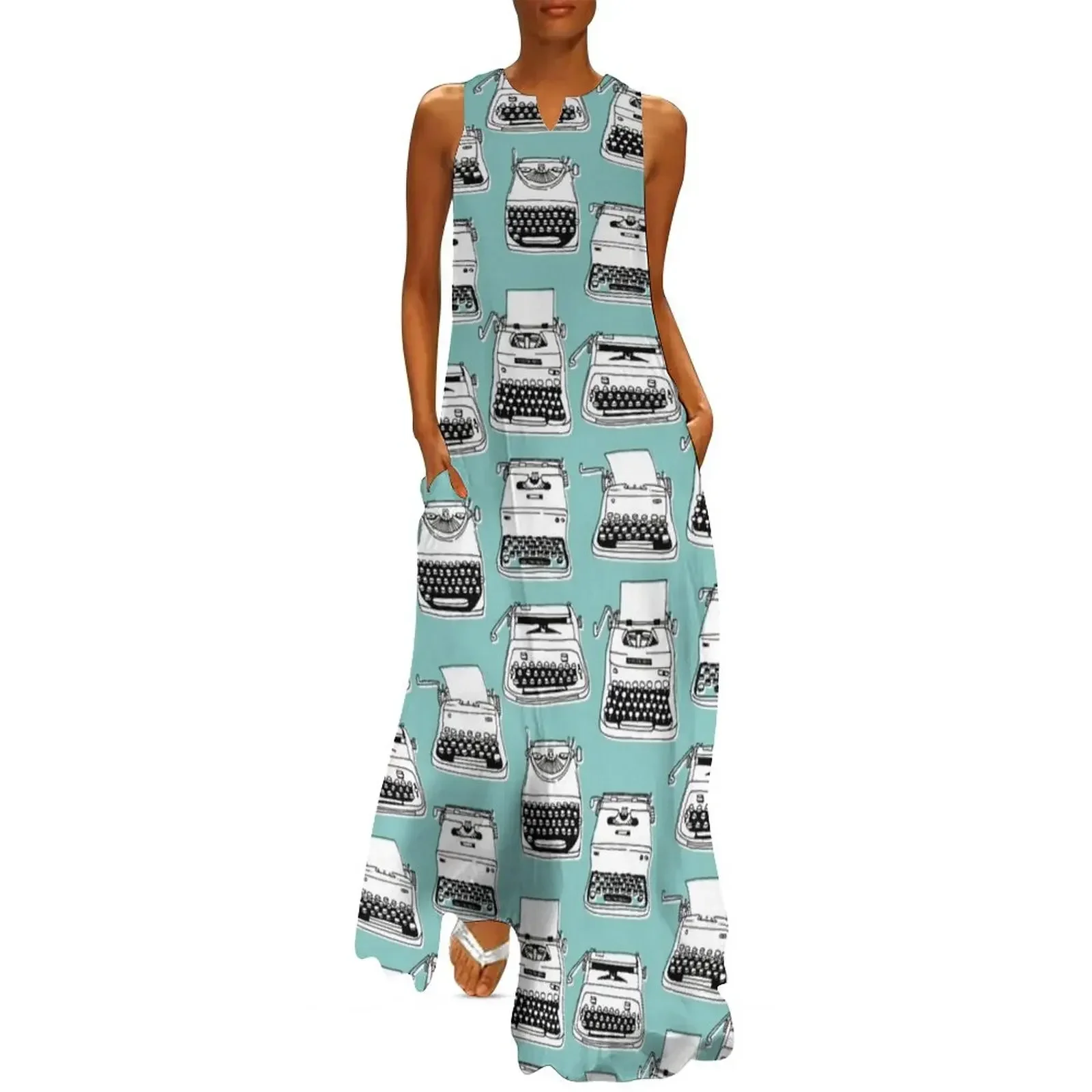 

TURQUOISE TYPEWRITERS Long Dress prom dresses women's evening dress 2025 clothes for woman Dress