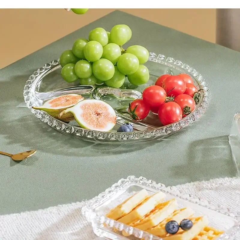 Divided Fruit Plate Glass Dried Fruit Candy Plate Household Side Dish Plate Breakfast Plate Fat-reduced Meal Plate Tableware