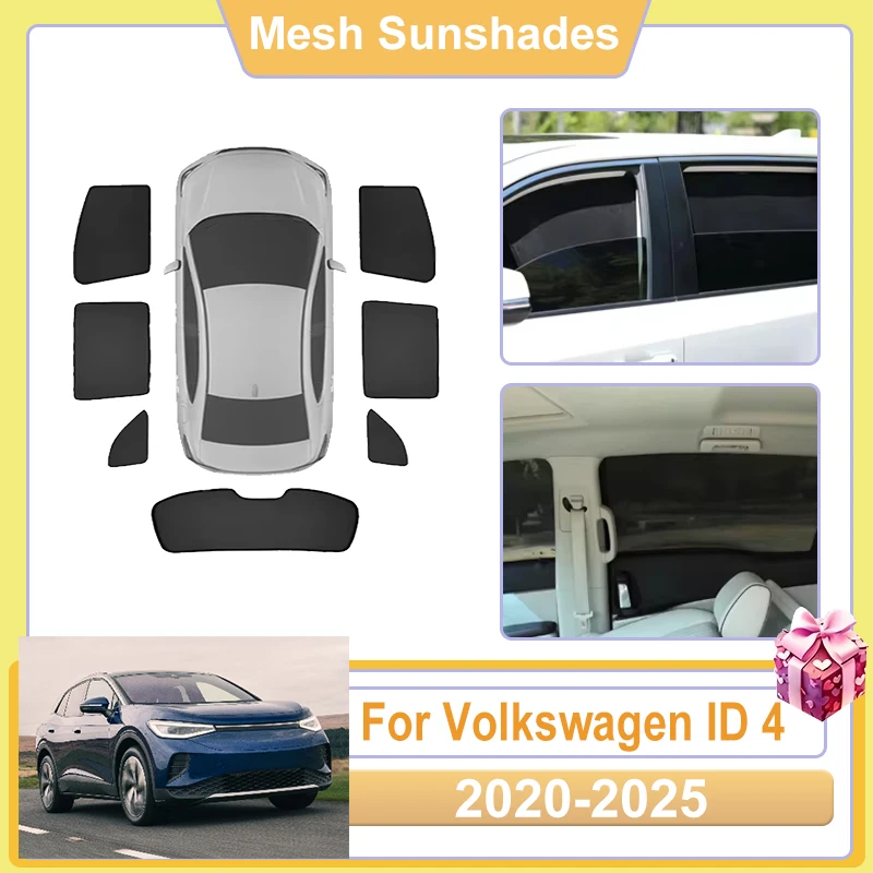 

For Volkswagen ID 4 2025 Accessories VW ID4 E21 2020-2024 Car Window Sun Shade Mesh Cover Sunshade Baffle Protective Anti-UV Net