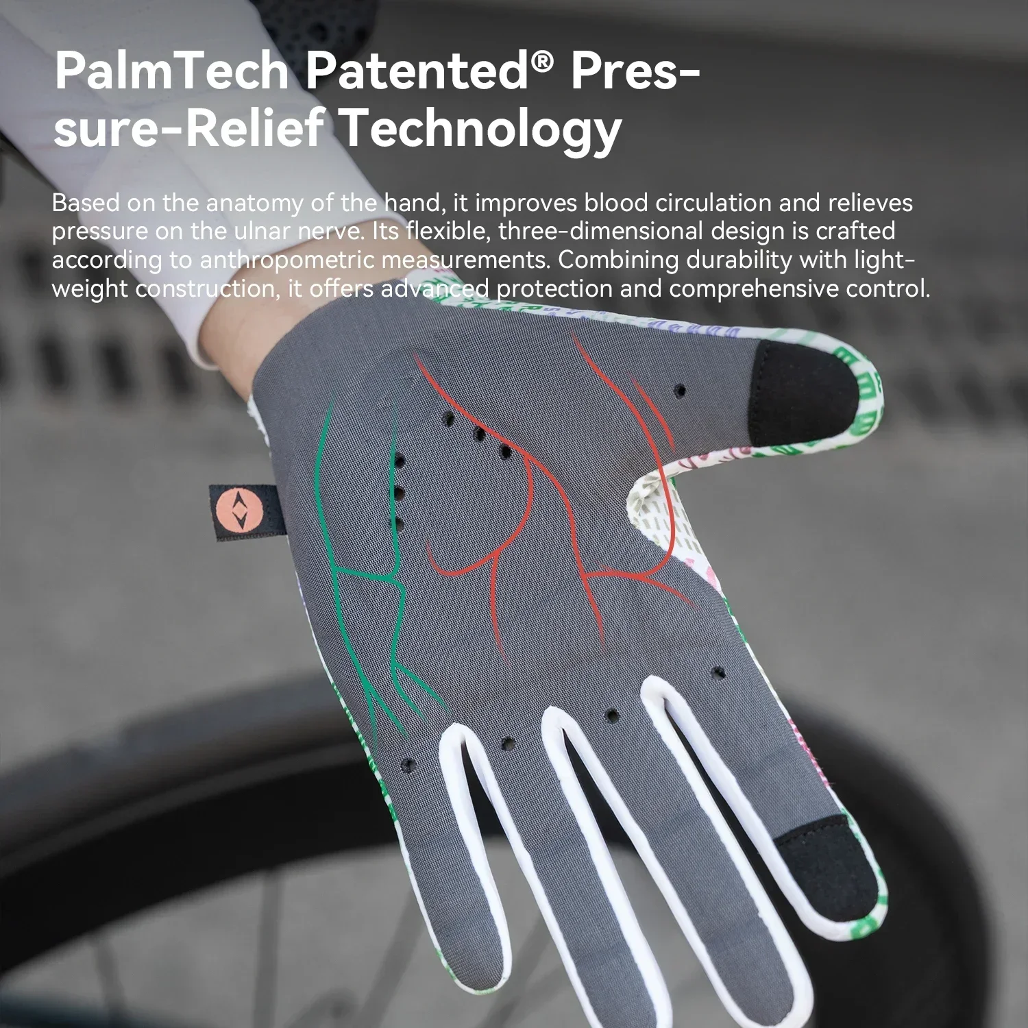 ROCKBROS Long Finger Bike Gloves Touchscreen Breathable Lightweight Gloves with Thickened Palm Pad Shock-Absorbing Bike Gloves