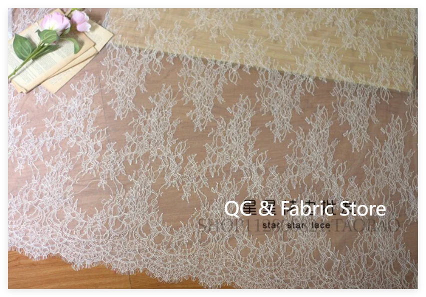 Off white wedding lace Thin and soft eyelash lace fabric 1.5x3 meters/piece sewing for women gowns NEW