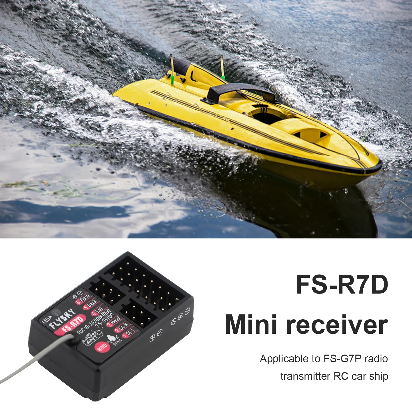 Flysky RC استقبال 7 قناة RC جهاز ريسيفر استقبال وإرسال مقاوم للماء RC سيارة قارب استقبال FS-R7D ل FS-G7P RC سيارة قارب الارسال #4