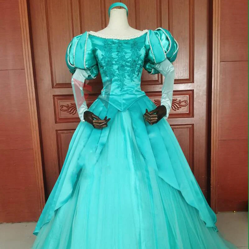 

New Style Ariel Princess Cosplay Costume Green Pink Dress Sleeve With Pearl For Adult Women Halloween Party Custom Made