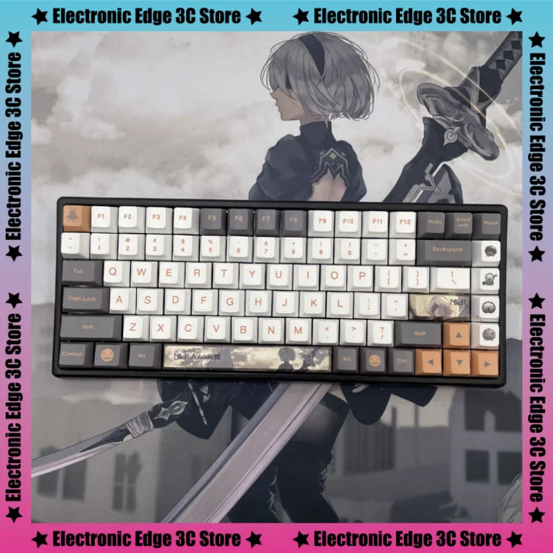 New Nier Automata Keycaps Anime Games Peripheral Cartoon Mechanical Keyboard Keycaps Five Sided Pbt Thermal Sublimation 128 Keys