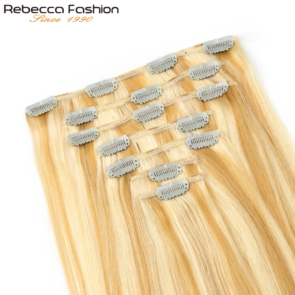Honey Blonde Straight 7Pcs Clip in Hair Extensions Highlight #P27/613 Color Human Hair P6/613 P8/613 90~120g 16 18 20 22 24Inch