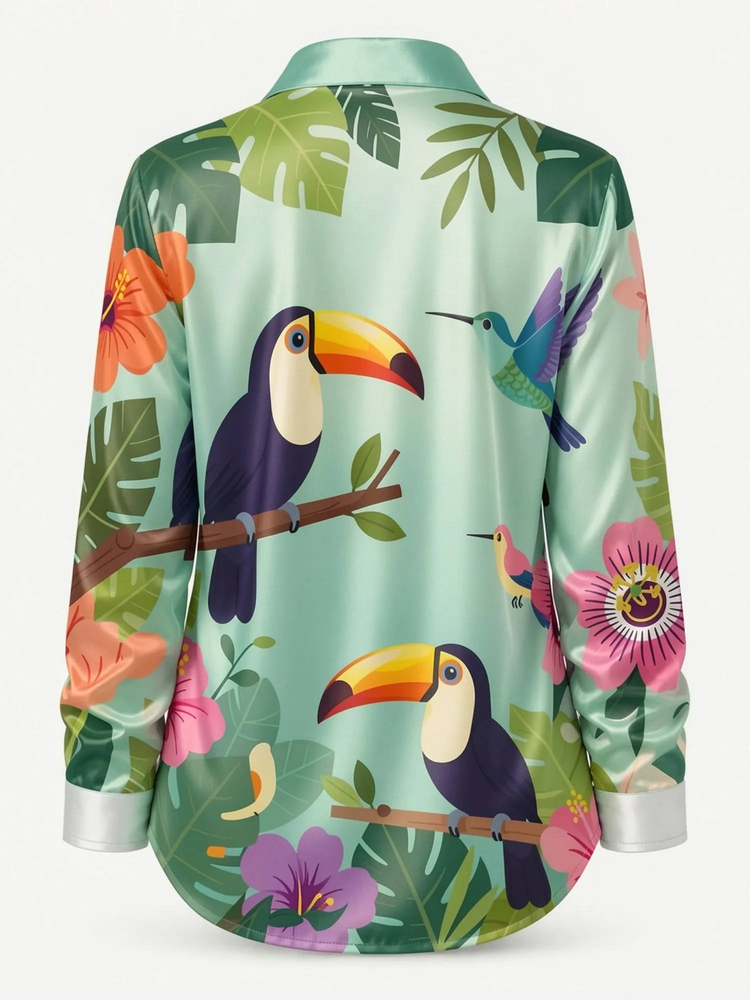 Camisa de Satén con Botones y  - Resort Shirt Floral reseña y precio