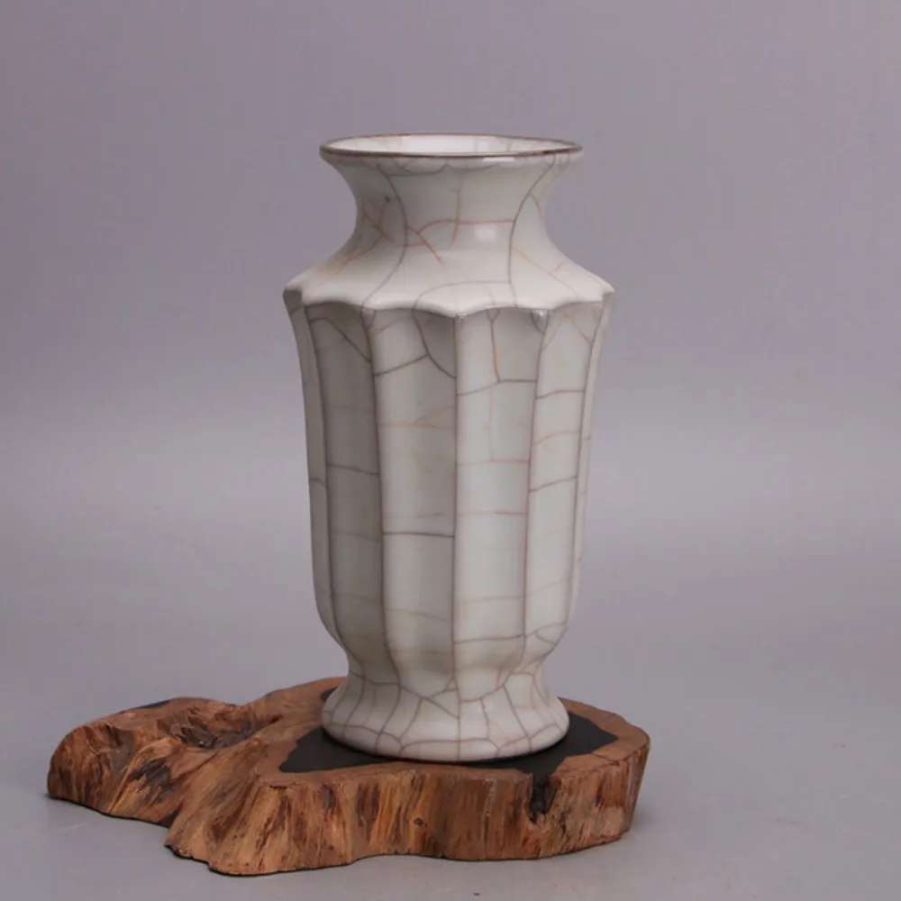 Song Guan Kiln Crackle White Glaze Melon Rib Zun Vase Reproduction Vintage Home Decor Collectible