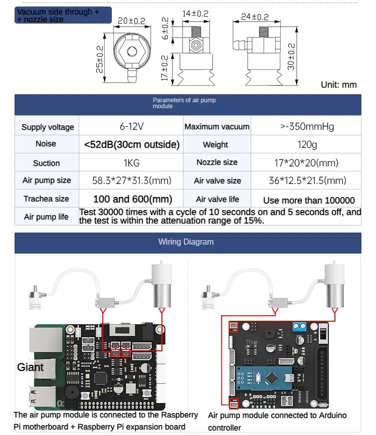 Bomba de ar a vácuo com braço robótico industrial, 1kg de carga, ventosa de silicone, módulo de sensor de classificação, robô programável, kit diy