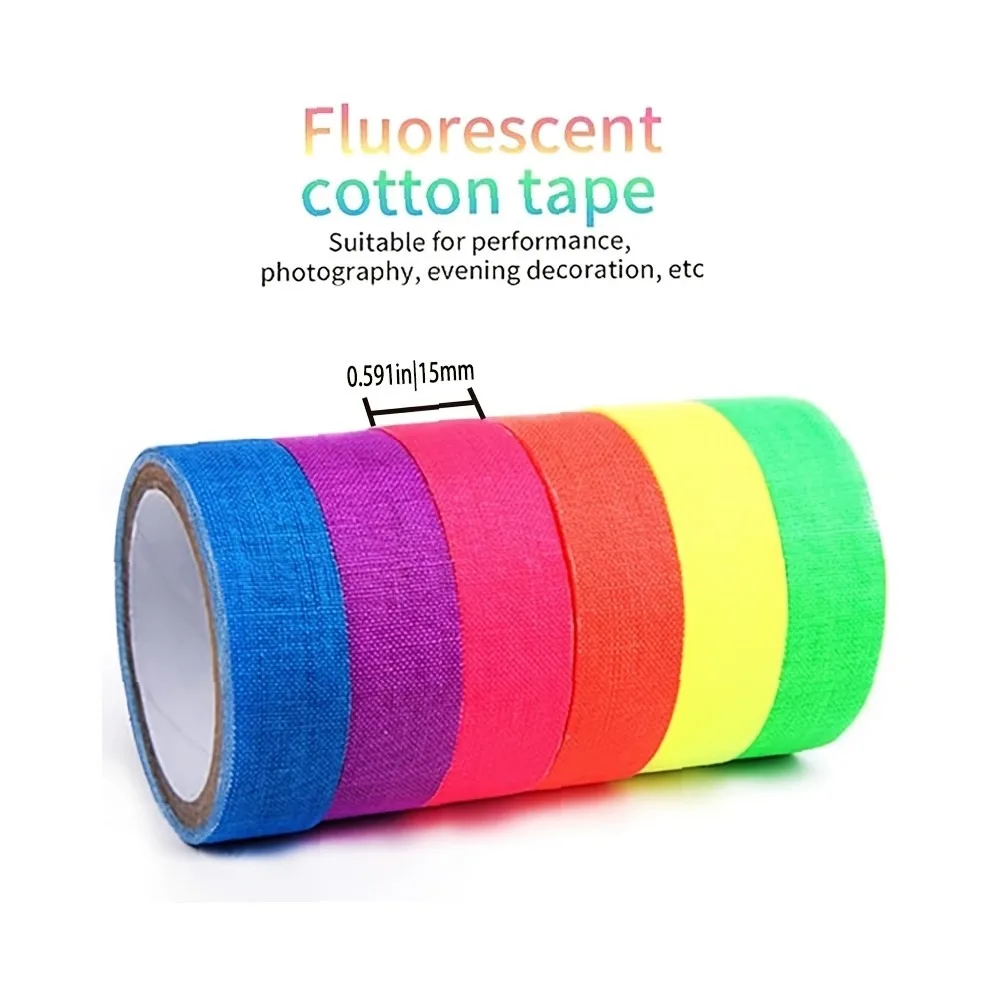 Glow in The Dark Tape 6 Rolls Fluorescent Decorative Tape for Marking Stage Lighting Party Decor, Bright Luminous Tape
