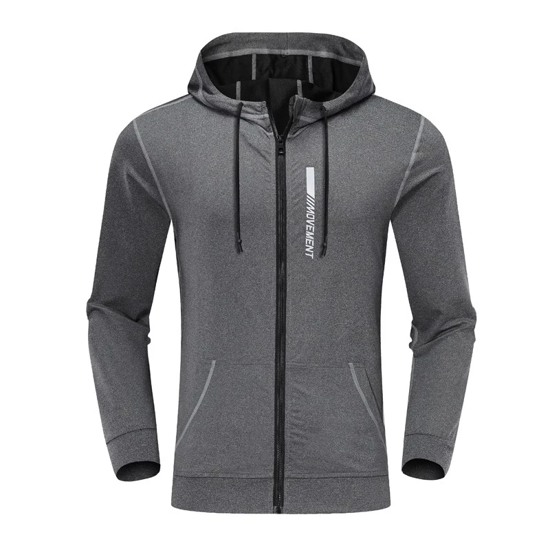 Sports Hoodies Running Fitness Jackets Elastic Tight Zipper Hooded Men Jogging Hoodie Sweatshirts Spring Casual Sportwear Black