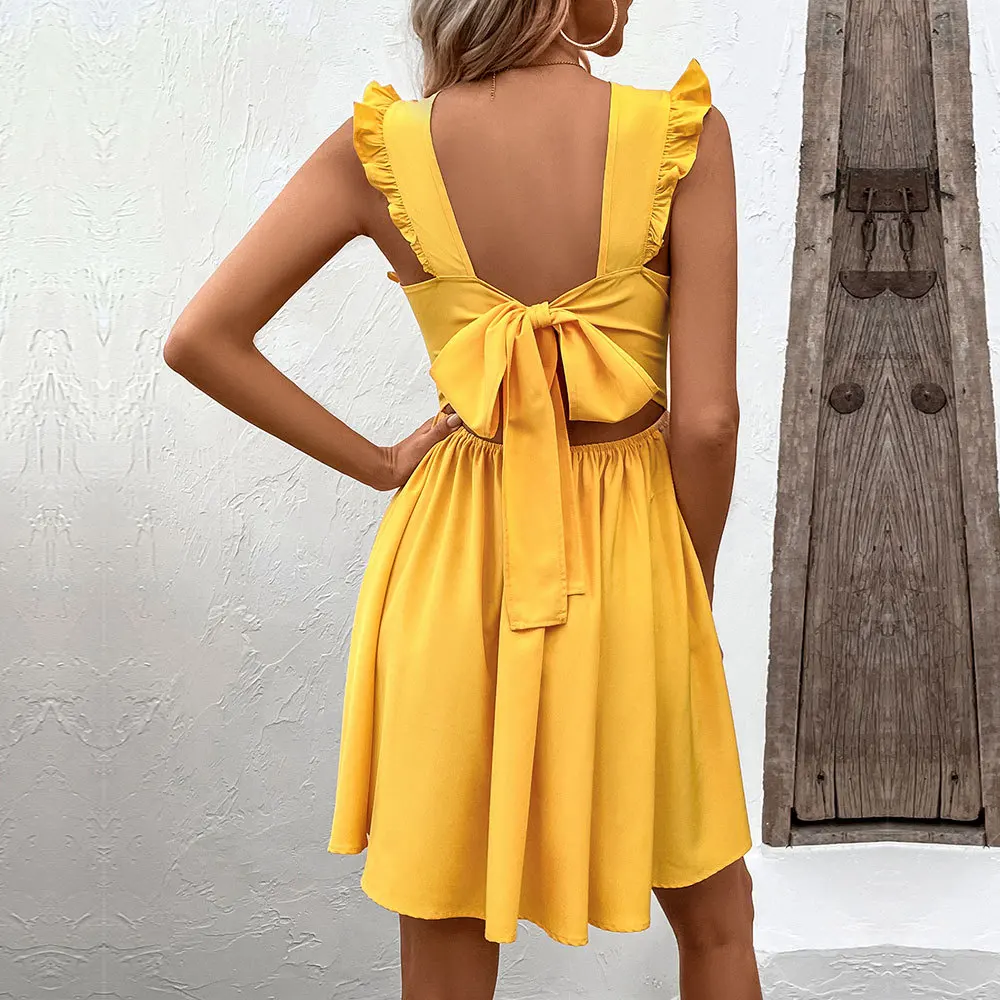 

Summer Euramerican Women's Sexy Halter Waist Swing Sleeveless Beach Dresses Women's Clothing