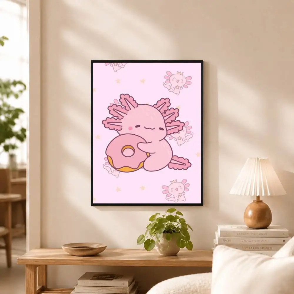 kawaii Cartoon Axolotl  Poster Waterproof Wall Art Sticker For Bar Living Room Vintage Decor High Quality Print Gift