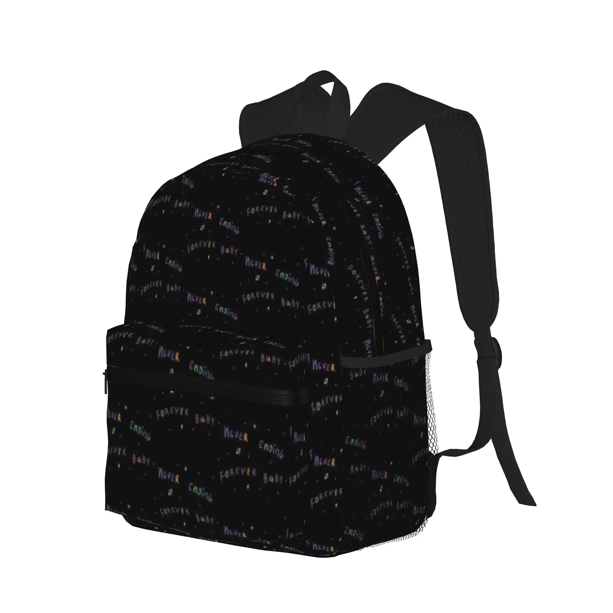 Never Ending Forever Baby Colorful Text White Stars  Casual Backpack for Students and Adults Feminina backpack