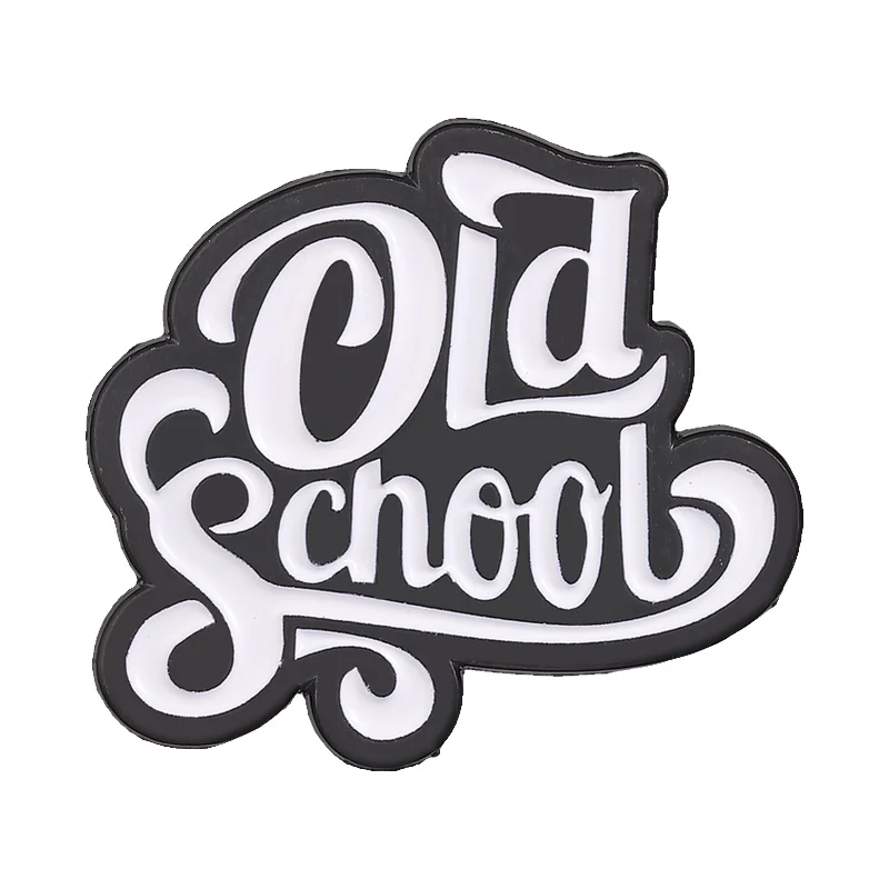 Old School Vintage Script Cartoon Enamel Pin Simple Retro Black White Letters Brooch Decor Backpack Lapel Badge Bag Jewelry Gift