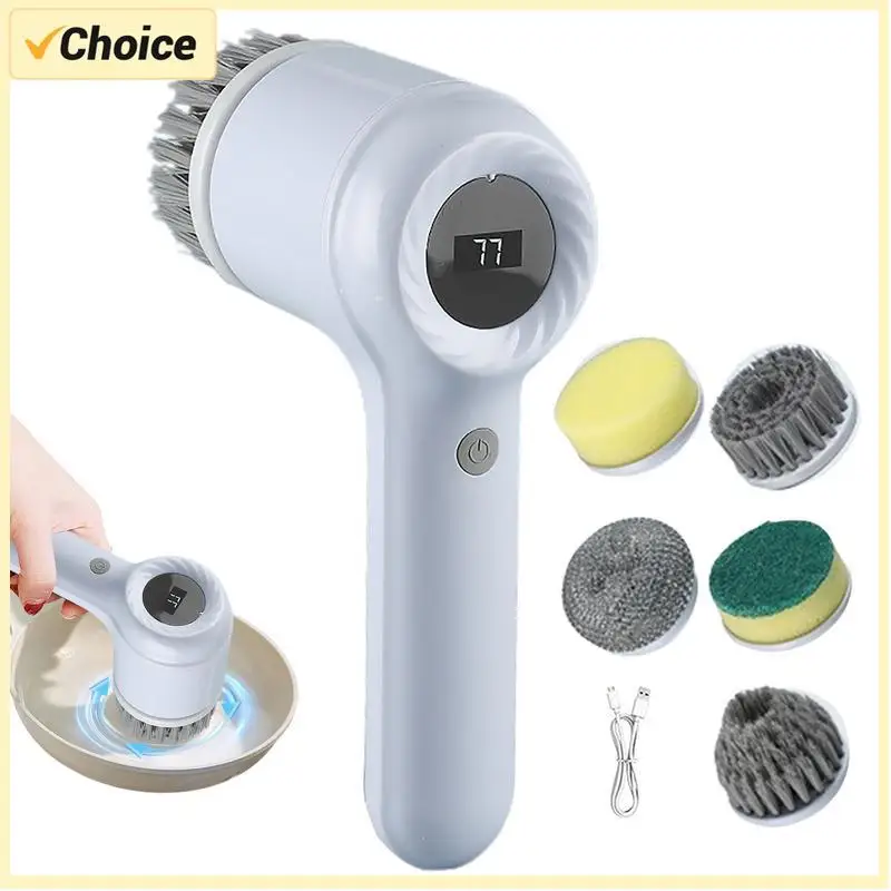 

Cordless Cleaning Brush USB Rechargeable 5 in 1 Removable Brush Heads for Bath Shower Kitchen Tile Multi Surface Deep Clean