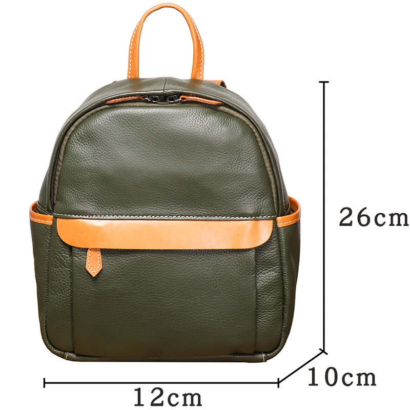 Head Layer Cowhide Men Green Backpack Teenagers Vintage Schoolbag Women Small Storage Backapack Gift Giving