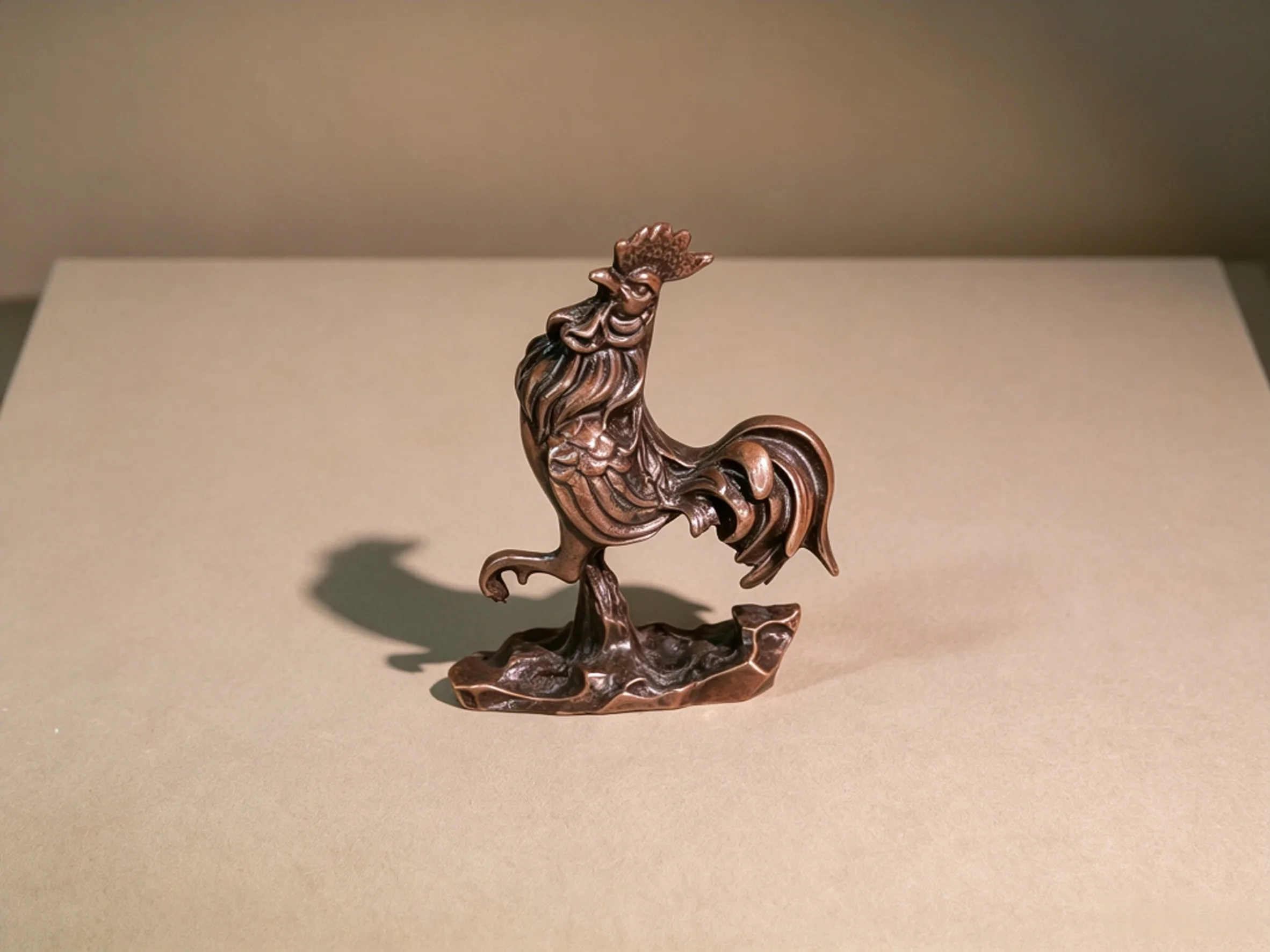 Exquisitely Crafted Pure Copper Retro Chinese Zodiac Rooster Desktop Ornament