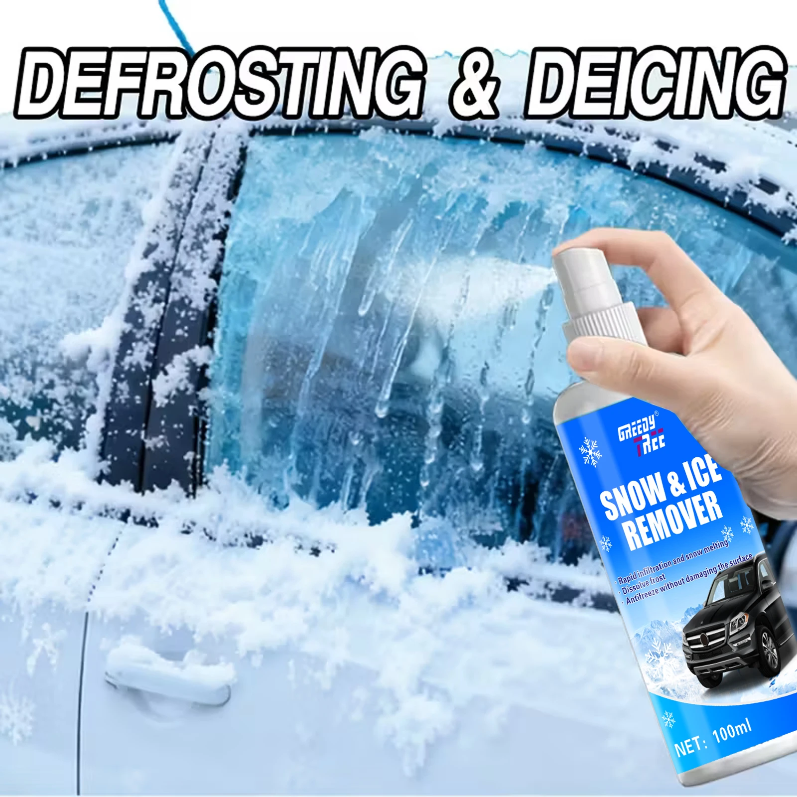 Large-Capacity Multifunctional Car Ice Dissolving Agent & Windshield Defrost Spray - Fast-Acting Snow & Ice Melting Formula,
