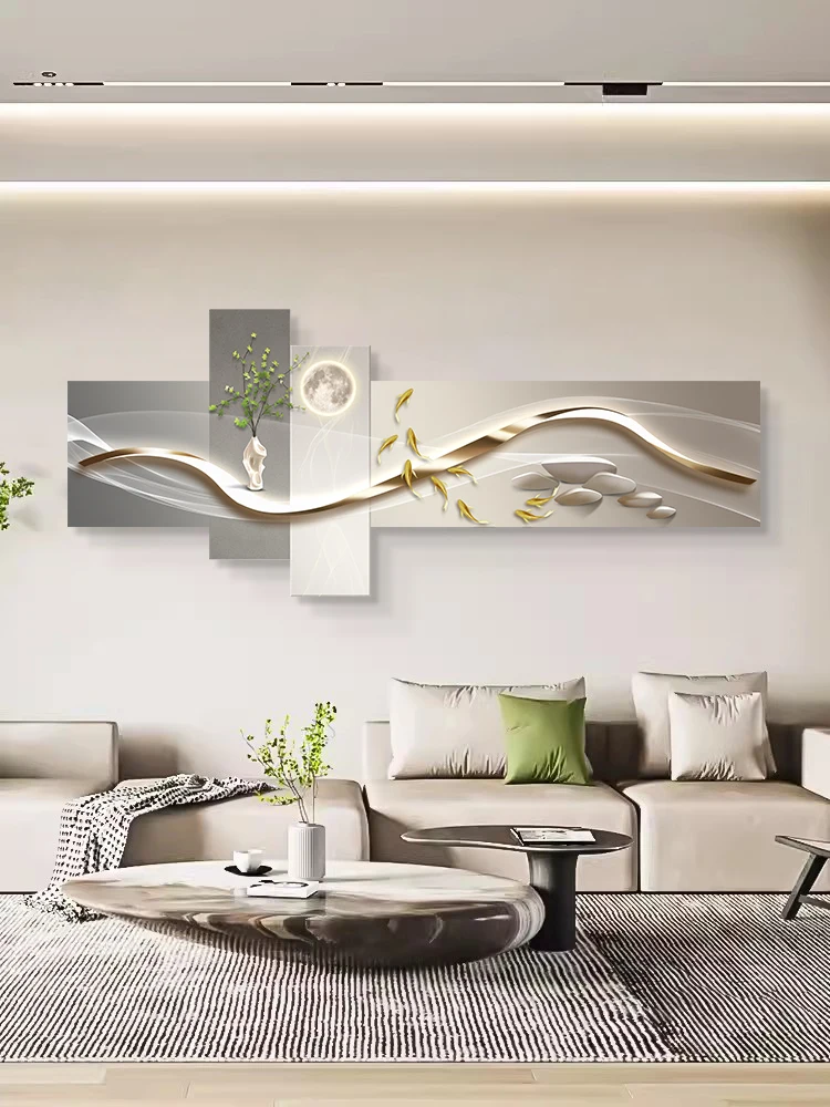 

Light luxury style: "Nine Fish Meaning", living room decoration painting, modern sofa background, wall painting, luminous lamp,