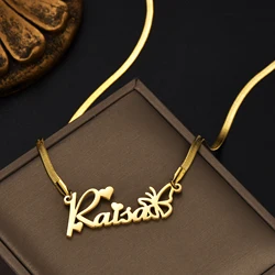 Custom Name Letter Necklace Wave Twist Thick Chain Butterfly  Pendant Stianless Steel for Men Women Personalized Jewelry Gift