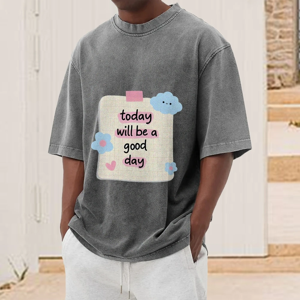 Graphic T-Shirt Today Good Day Slogan Print Positive T-Shirt Cotton Casual Tee Trendy Motivational Design Sweet Vibe Y2k Clothes