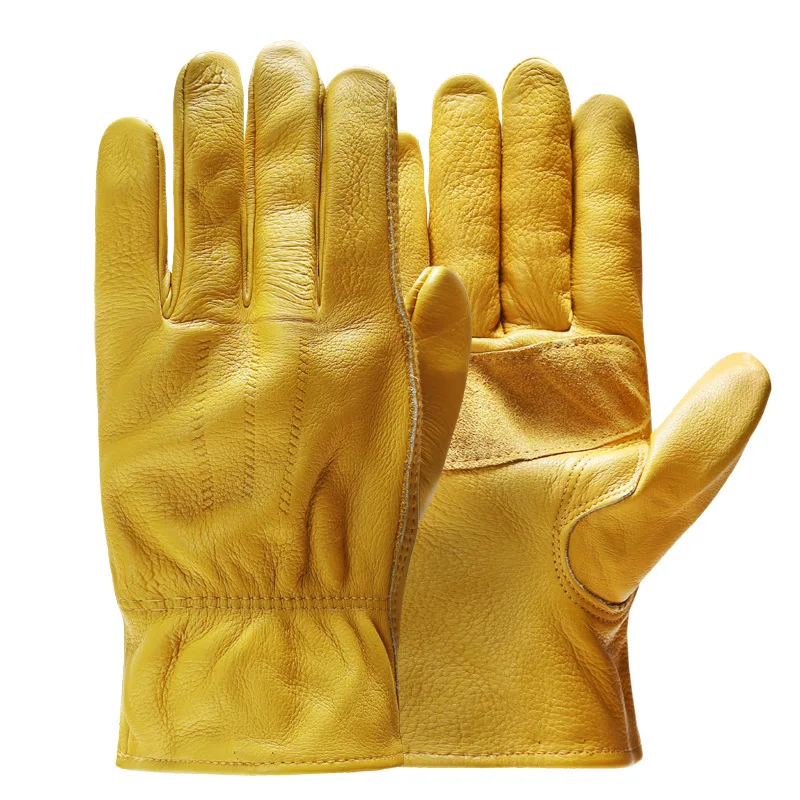 Man Work Gloves for Public Utilitiesfor Wood Gardening/Cutting/Construction/Motorcycle, Abrasion Resistant Leather Gloves