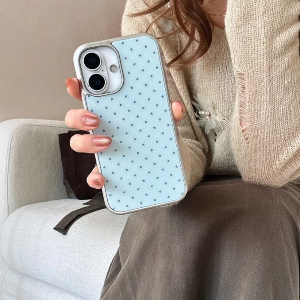 Full Screen Blue Mini Star Pattern Electroplated Drip Glue Phone Case For iPhone 17 16 15 14 13 12 11 Pro Max Plus 17air Cover view 3