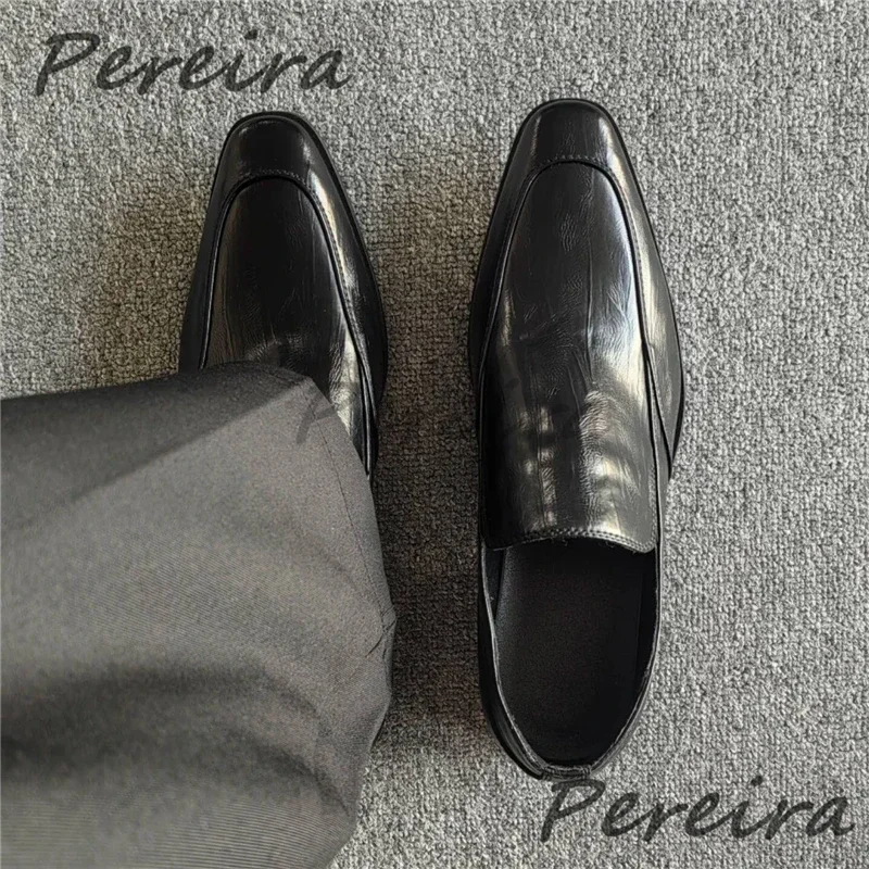 Niche Design Men's Casual Business Shoes Black Leather Pointed Toe Slip-On Loafers Daily Versatile Party Wedding Dress Shoes