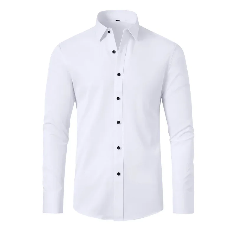 Chemise d'affaires décontractée à manches longues pour hommes, chemise verticale mercerisée, force élastique, sans repassage, document solide, 6XL, nouveau, automne et hiver