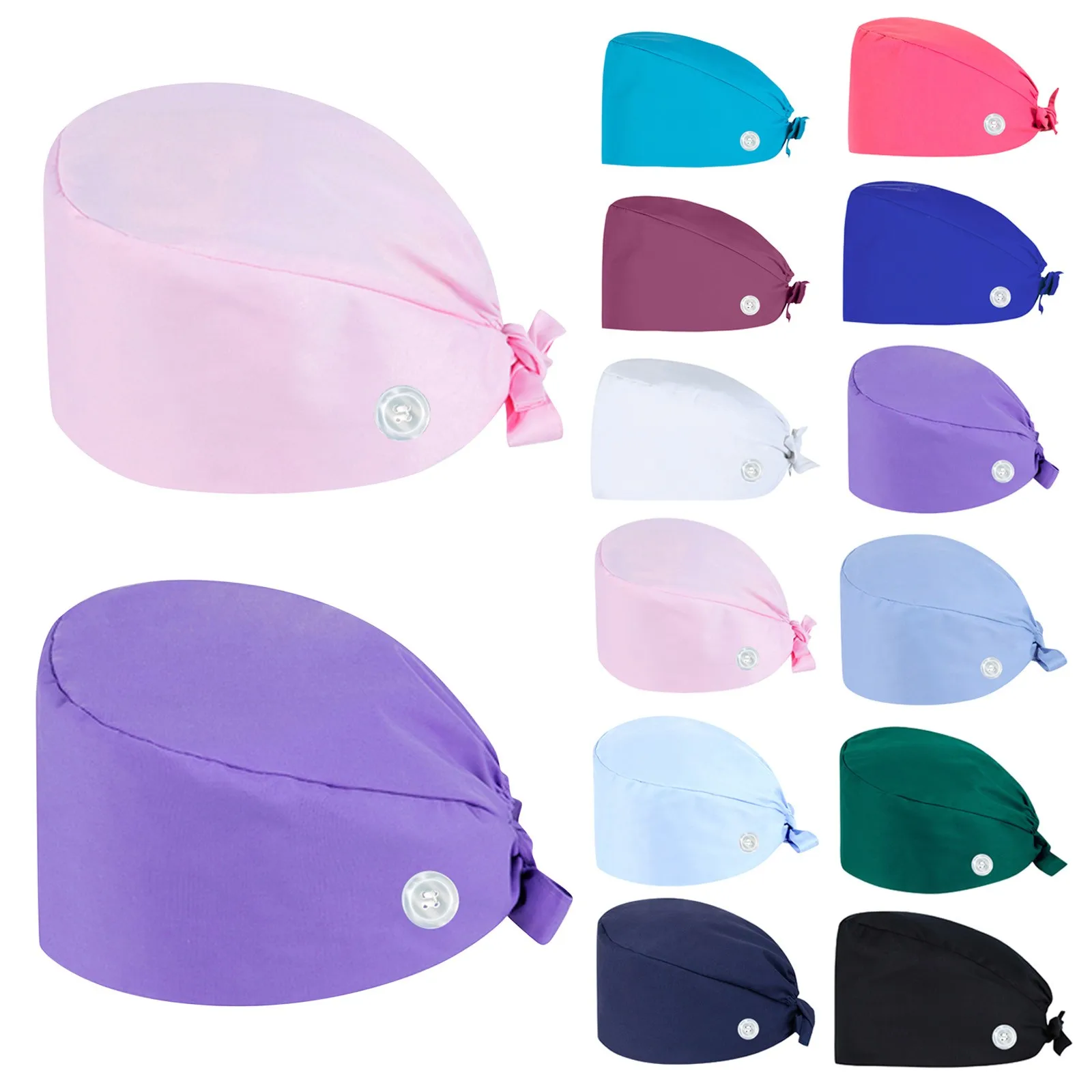 

Fashion Solid Work Hat Casual Unisex Scrub Cap With Button Pet Grooming Agency Nursing Hat Nurse Cap Work Hats