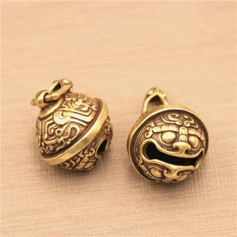 New 1PCS Vintage Pure Copper Taotie Gluttonous Bell Pendant Retro Brass Key Chain For Men Women Car Bag Decor