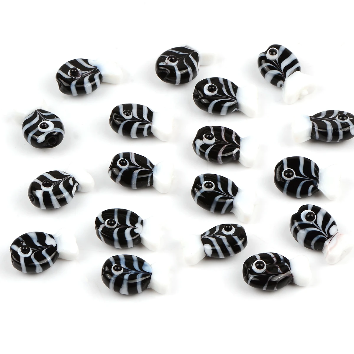 5pcs/10pcs Creative Black Stripes White Fish Tail Glaze Glass Beads For Jewelry Making DIY Loose Spacer Beads & Bead Assortments