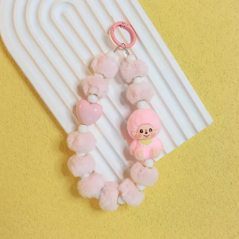 لطيف أنيمي مطرز قلادة المفاتيح سوار الهاتف على ظهره يتدفقون الديكور لفتاة، قلادة من الخرز مع تصميم عشوائي هدية