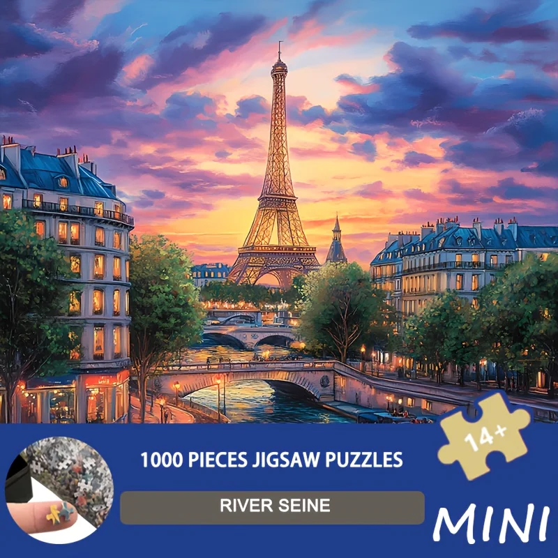 Mini Jigsaw Puzzle - 38x38cm Hand-Painted Bridge Design for Travel Buffs & Paris Enthusiasts, Living Room Gallery Wall