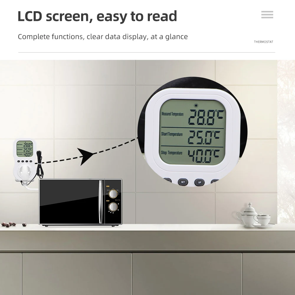 Interruttore termostato intelligente Presa timer digitale LCD Regolatore di temperatura multifunzione Presa di riscaldamento e raffreddamento con sensore NTC