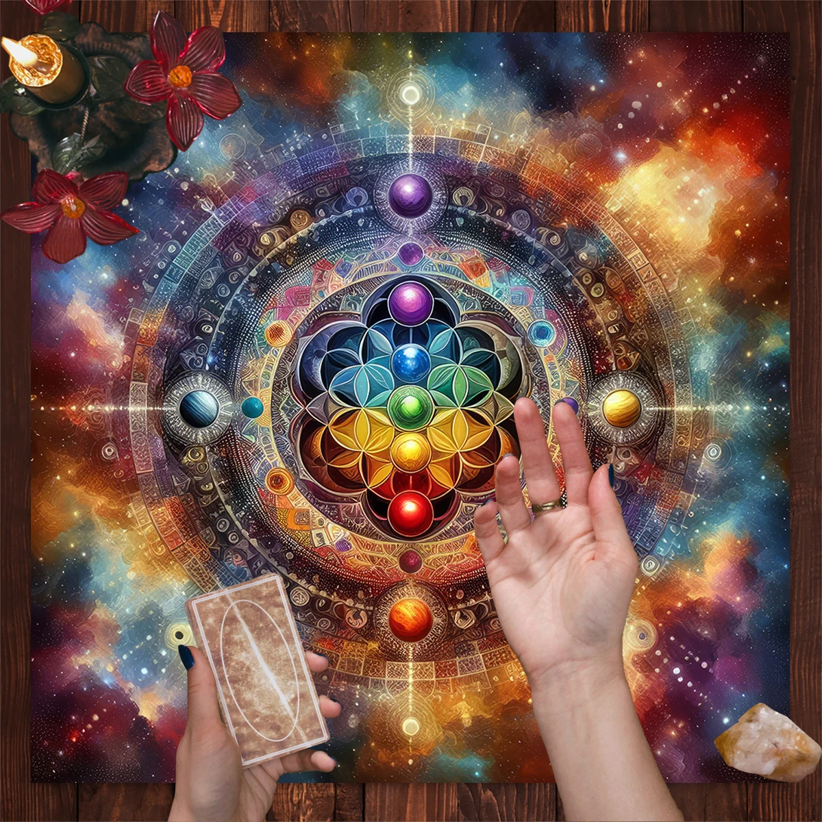 مخدر زهرة الحياة الشاكرات التارو التارو القماش لنشر التارو القراءة القماش العرافة مذبح القماش علم التنجيم ديكور المنزل #4