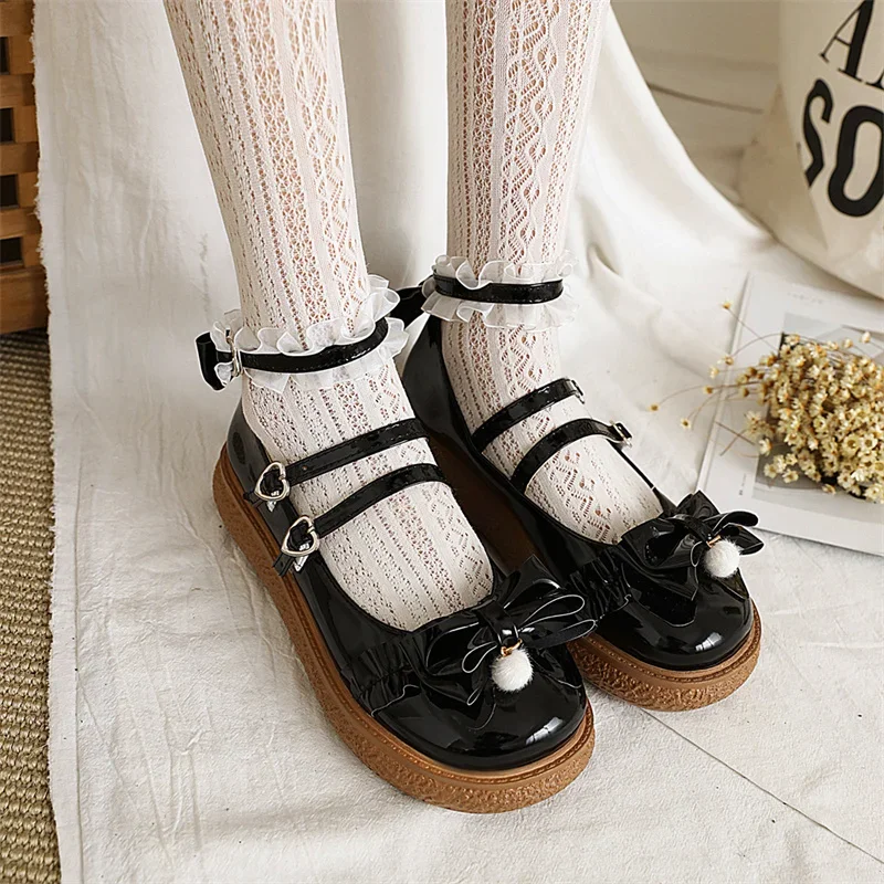 

YQBTDL/2020 летняя женская обувь Мэри Джейн в стиле Лолиты, женские туфли-лодочки с круглым носком и пряжкой на щиколотке, бантом, японские вечерние женские туфли-лодочки, большие размеры 43