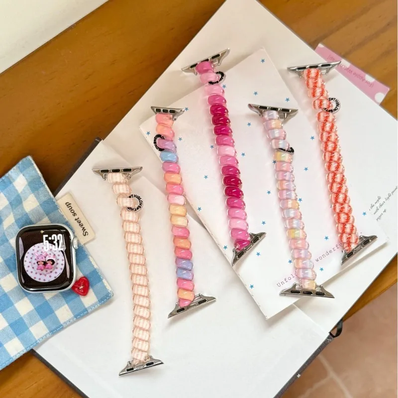 Stretchy Resin Telephone Line Watch Strap for Samsung Galaxy Watch7 6 5 4 FE Dopamine Ladies Sport Bracelet for Garmin 20mm 22mm