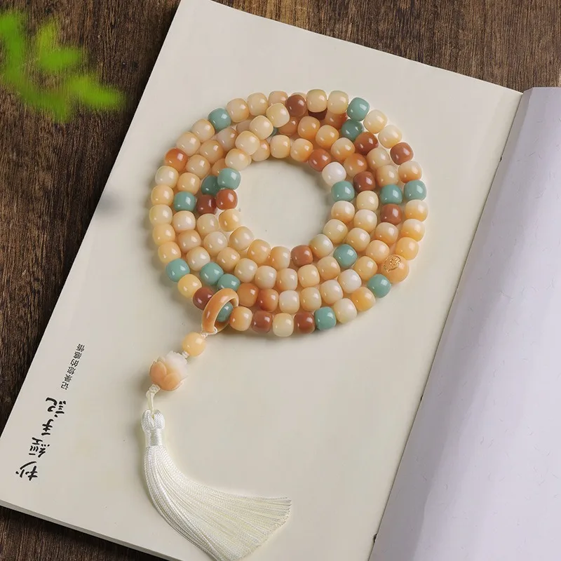 108 Beads Multi Treasure Bodhi Bracelet Chinese Zodiac Prayer Beads with Lotus Tassel Ring New Chinese Hanfu Jewelry Gifts