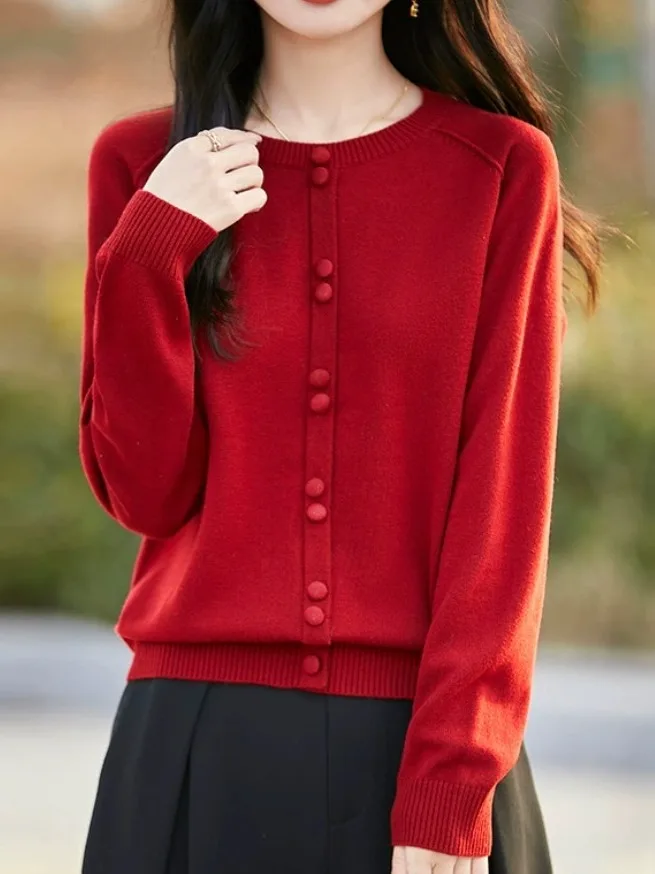 

Sli round Ne Knitted Sweater for Women Outlet Store Autumn Base Layer Mommy Warm Soft Wool Blend Long Sve Color