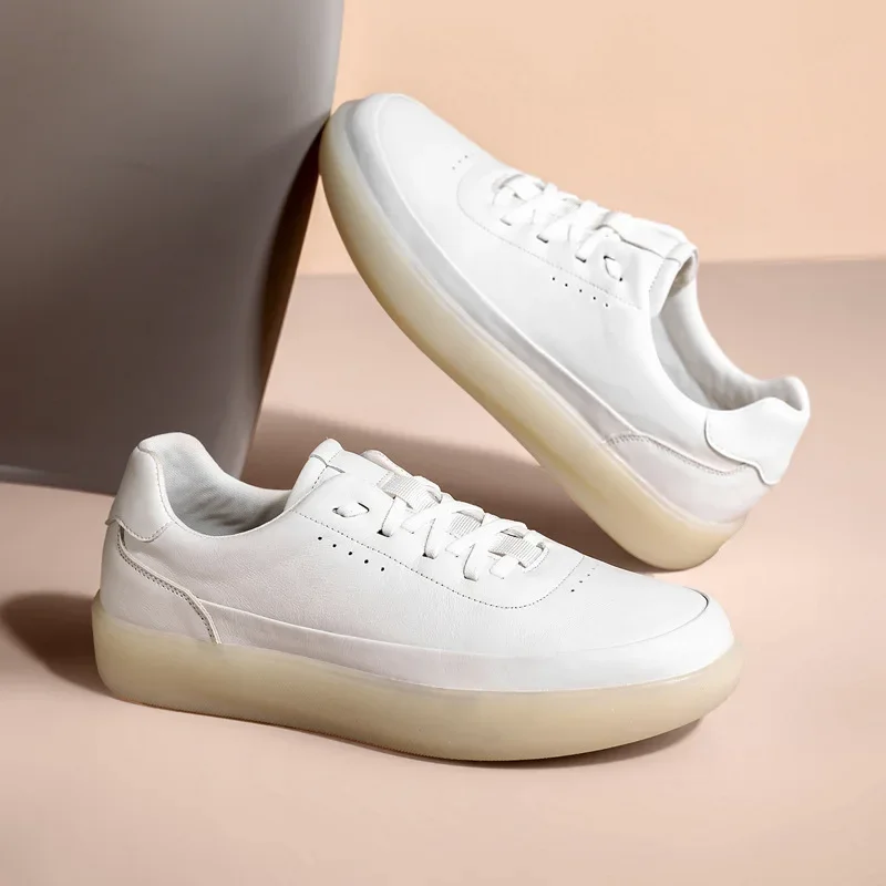 New Men Genuine Leather Casual Shoes Street Fashion Flat Skate Shoes Young Man Lace-up Sneakers