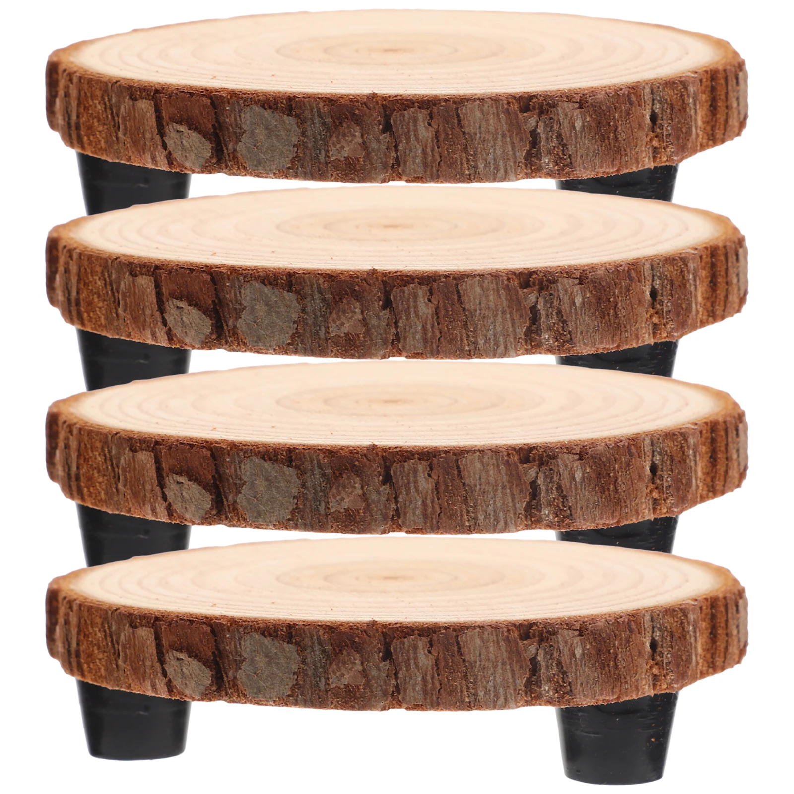 

4 Pcs Round Wood Chip Base 8cm Diameter 2cm Height Flower Pot Stand Balcony Garden Planter Rack Plant Holder