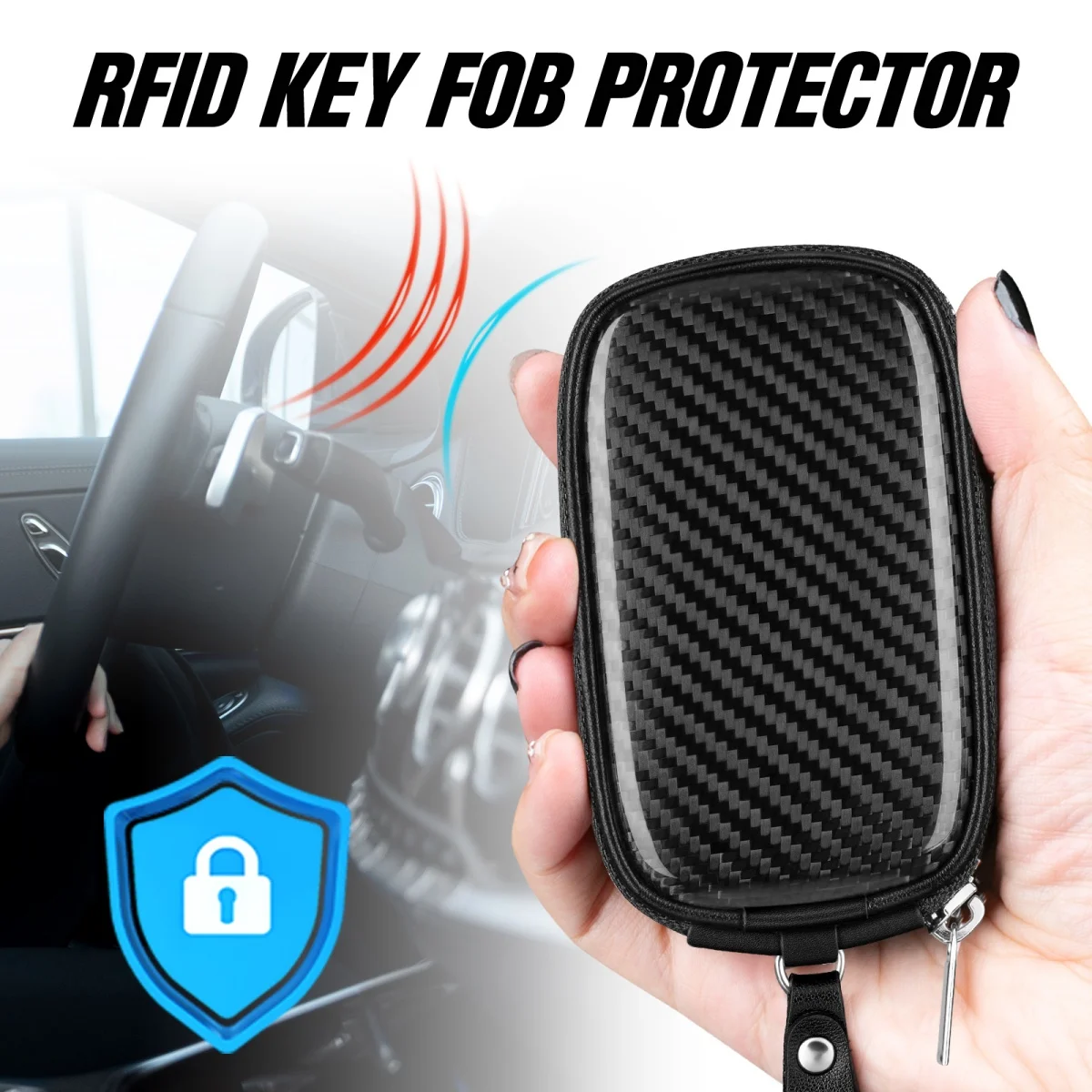 T-carbon Carbon Fiber Car Key Wallet Universal Key Fob Bag Protect From EMF, RFID, Car RFID Signal Blocking Key Fob Protector