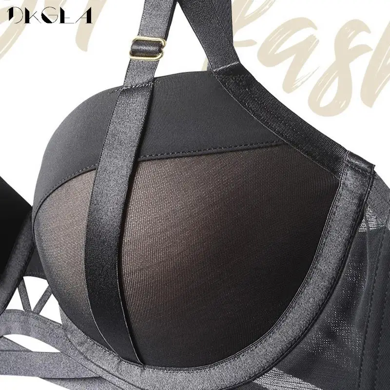 Black New Women Underwear Set Sexy Bras Deep V Brassiere Bandage Thick Padded Push Up Bra Set Female Plus Size C D Cup Lingerie