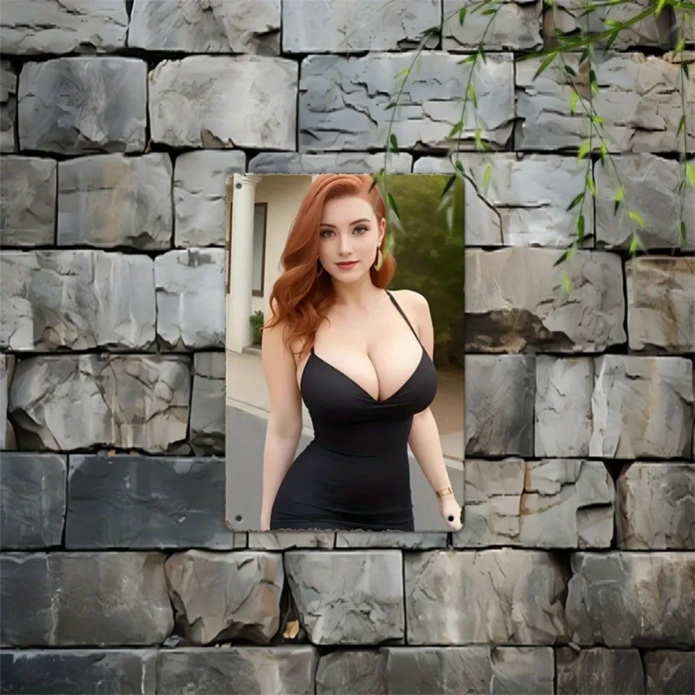 علامة معدنية لفتاة بيكيني عتيقة - لوحة فنية جدارية حديدية قديمة مقاس 11.8 × 7.8 بوصة مقاومة للماء محفورة مسبقًا للمنزل والمقهى والمرآب والمزرعة والفندق