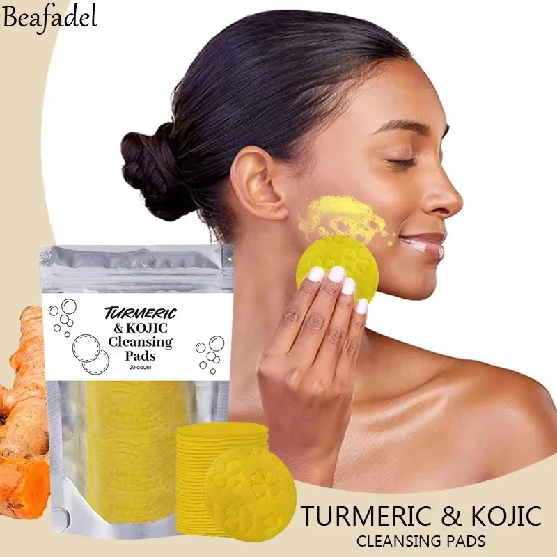 40Pcs Cleansing Pads Turmeric Acid Exfoliating Pads Natural Turmeric Kojic Acid Face Cleansing Pads Cosmetic Spa Sponges