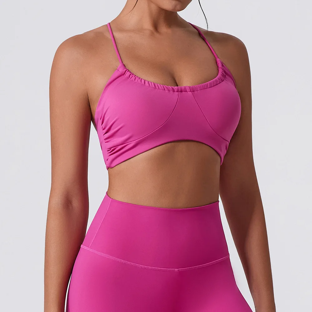 

2025 Women’s Sports Bra, Pad Spandex Nylon Push Up Gym Tank Top, Cross Back Yoga Bra, Ballet Dance Fitness Underwear Activewear