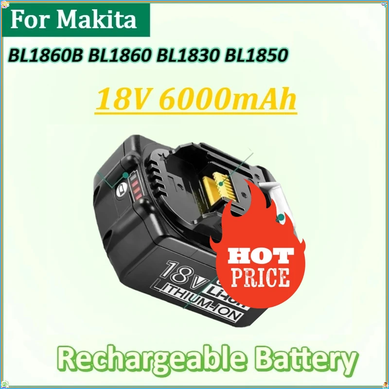 

18V 6000mAh for Makita BL1860B BL1860 BL1830 BL1850 with LED Li-ion Replacement LXT Rechargeable Power Tools Battery New Battery